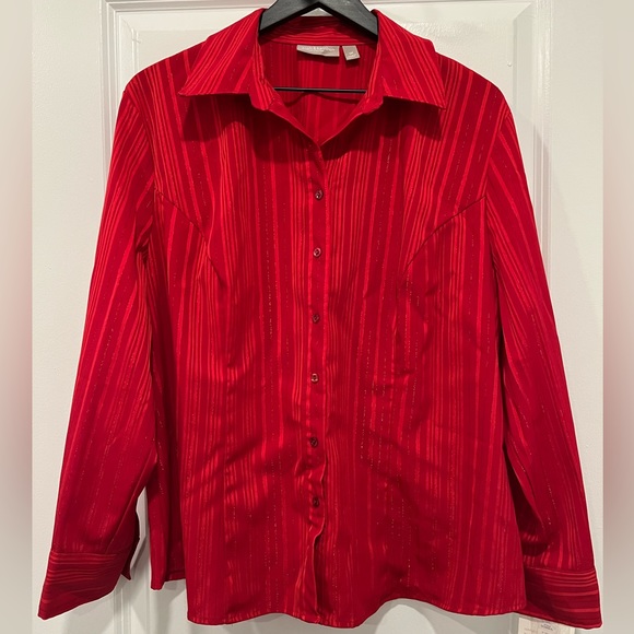 croft & barrow Tops - Croft & Barrow Woman’s Stretch Classic Button Down Shirt Red Hot Size 1X NWT